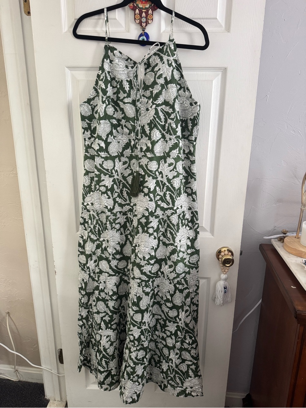 Jude Connally Olive Green and White Floral Halter Maxi Dress